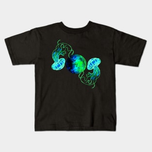 Turquoise Moon and Space Jellyfish Kids T-Shirt